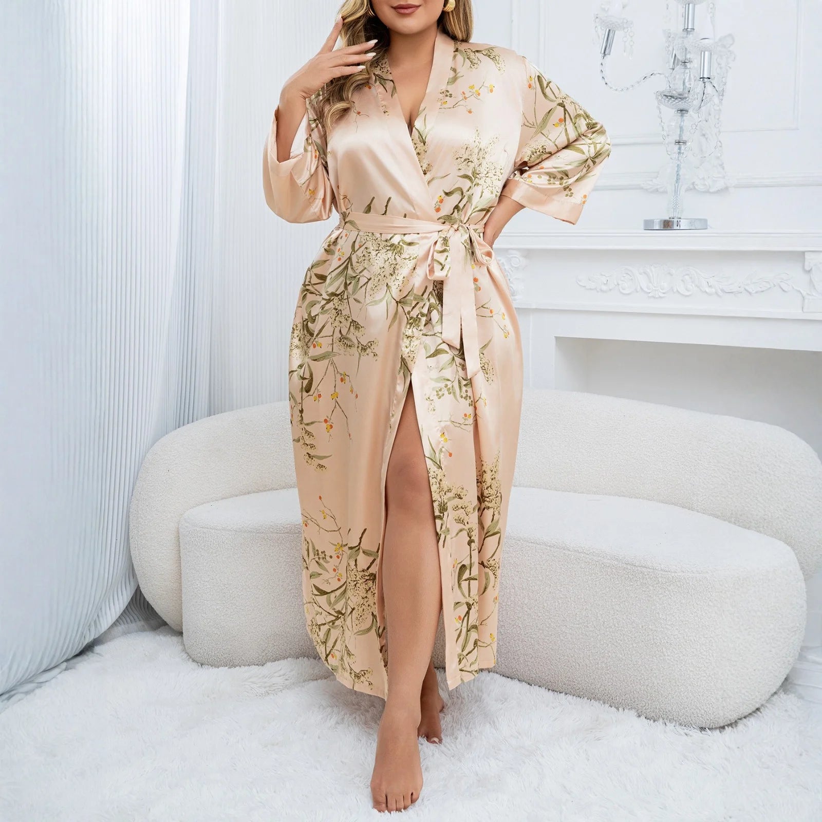 Ladies Oversized Floral Thin Skin-friendly Loungewear Summer Sexy Sleeping Robe Casual Soft and Comfortable Nightdress Homewear