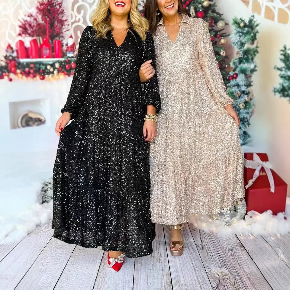 Vneck Long-sleeved Hem A-shaped Printing Loose Formal Party Frauen Bekleidung Lange Kleider Vestidos Para Mujer Elegantes